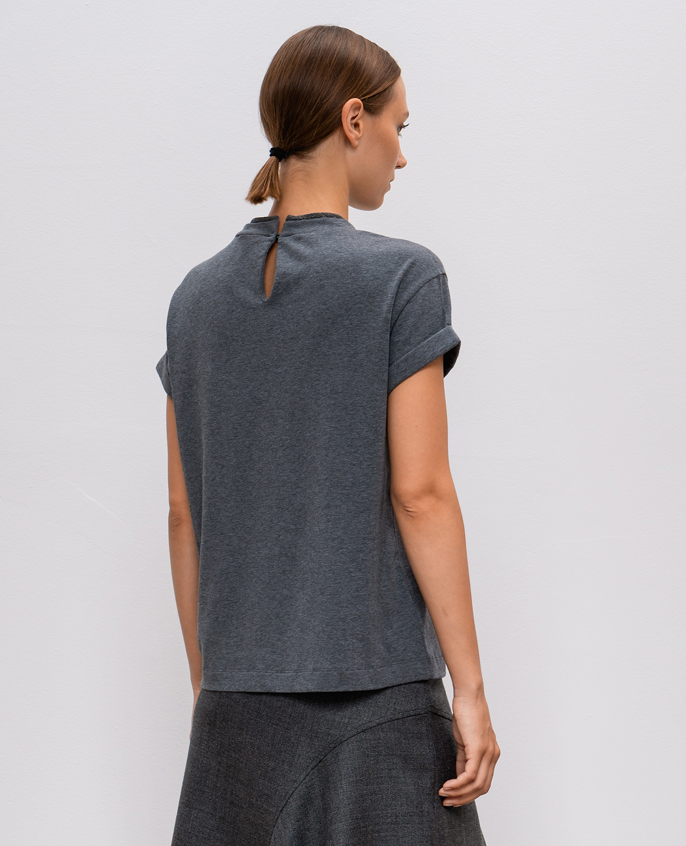 Gray t-shirt with monil chain Brunello Cucinelli 4