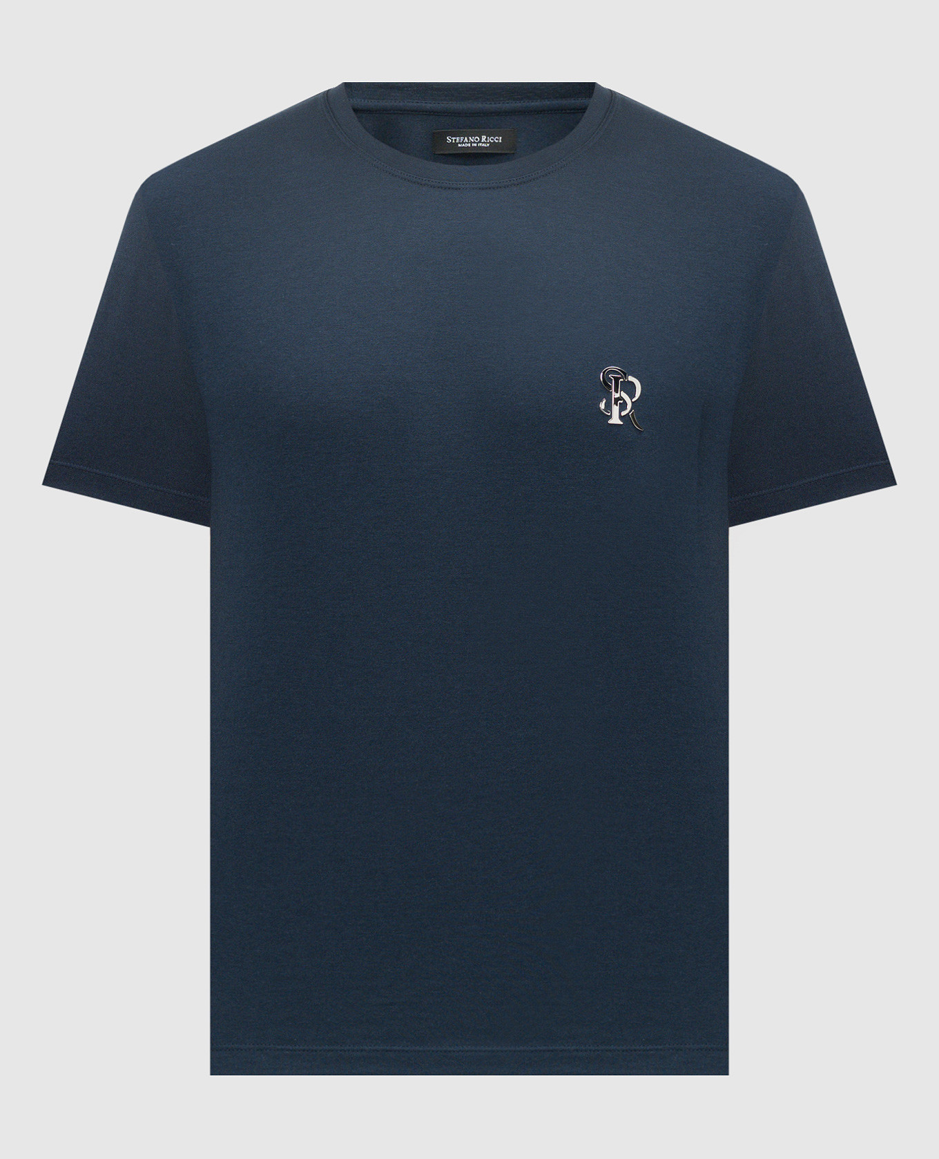 Blue t-shirt with metallic monogram logo stefano ricci