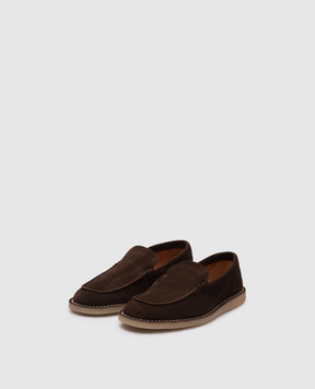 Dolce&Gabbana Brown suede loafers with monogram logo A50593AS707