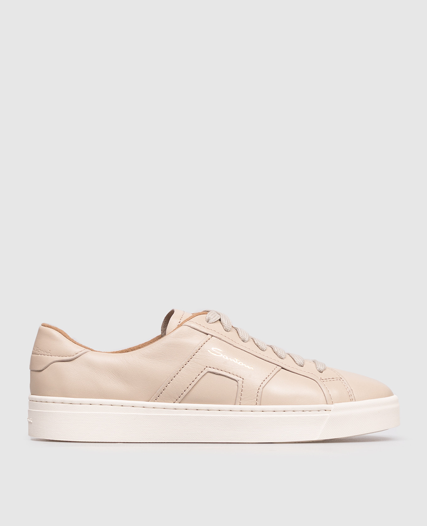 Beige leather sneakers with logo Santoni