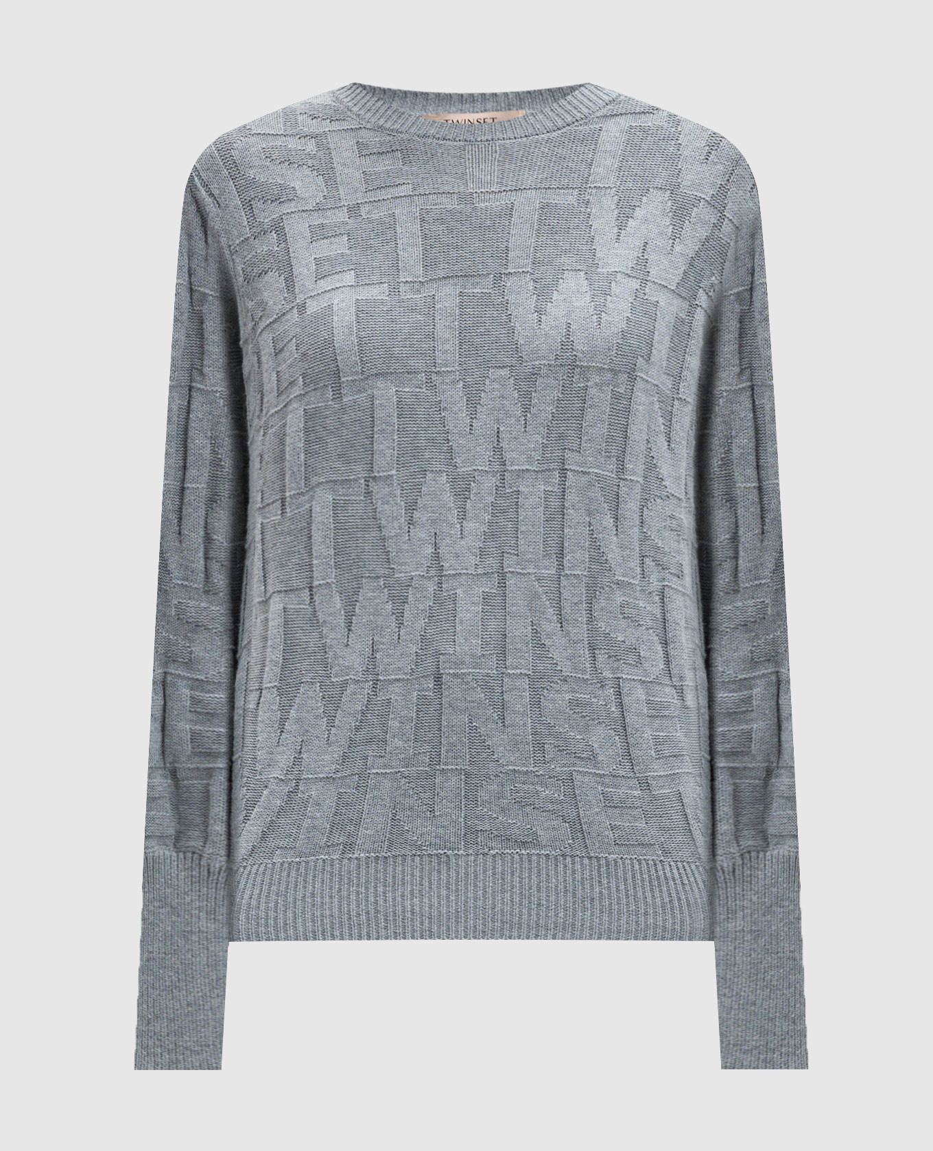 

Gray jumper with cashmere in a woven logo pattern Twinset, Grey