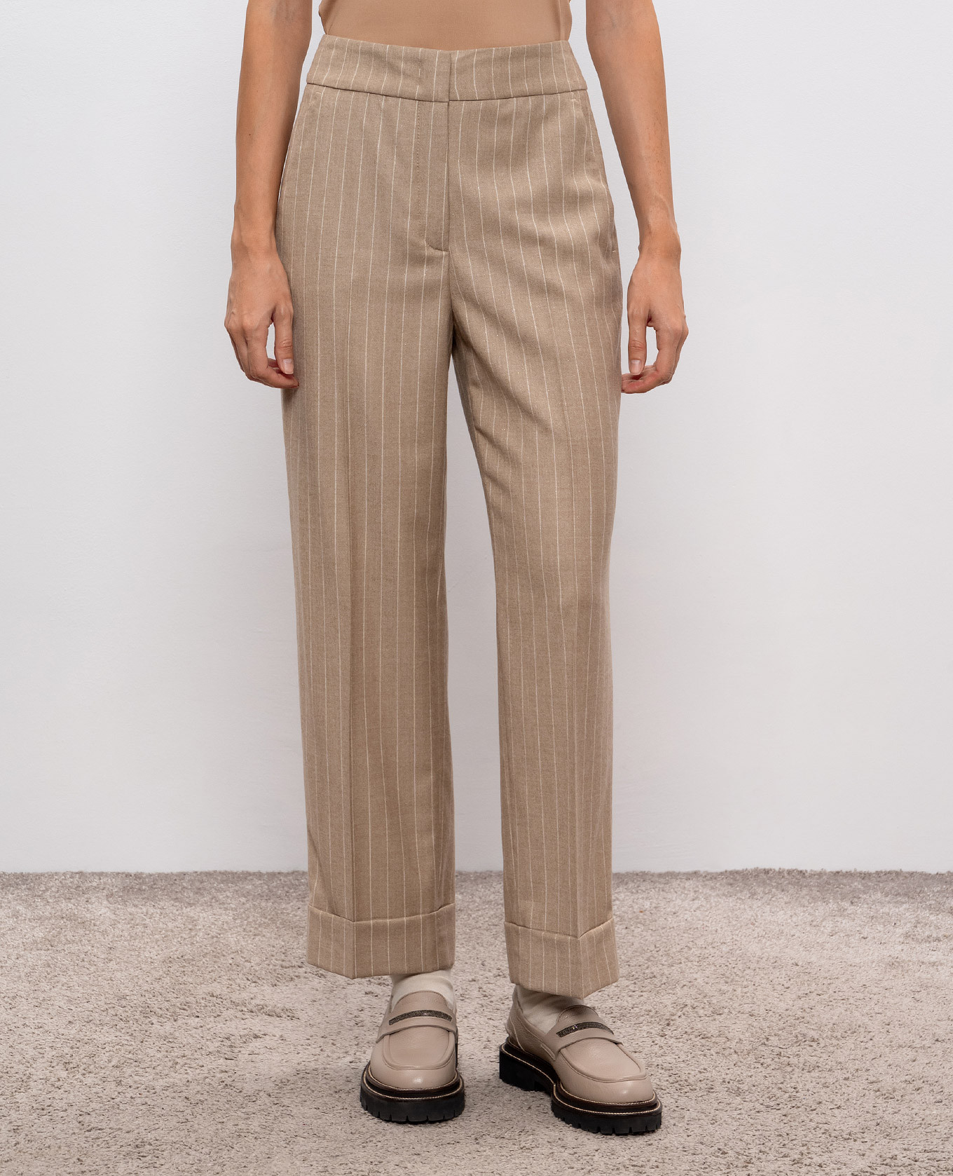 

Beige striped wool pants Peserico