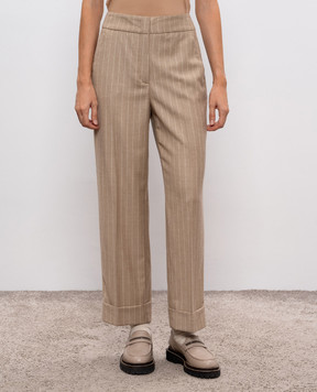 Peserico Beige striped wool pants P0421003362