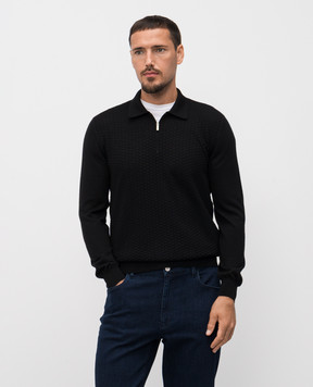 Bertolo Cashmere Black wool and silk polo shirt 902473002514