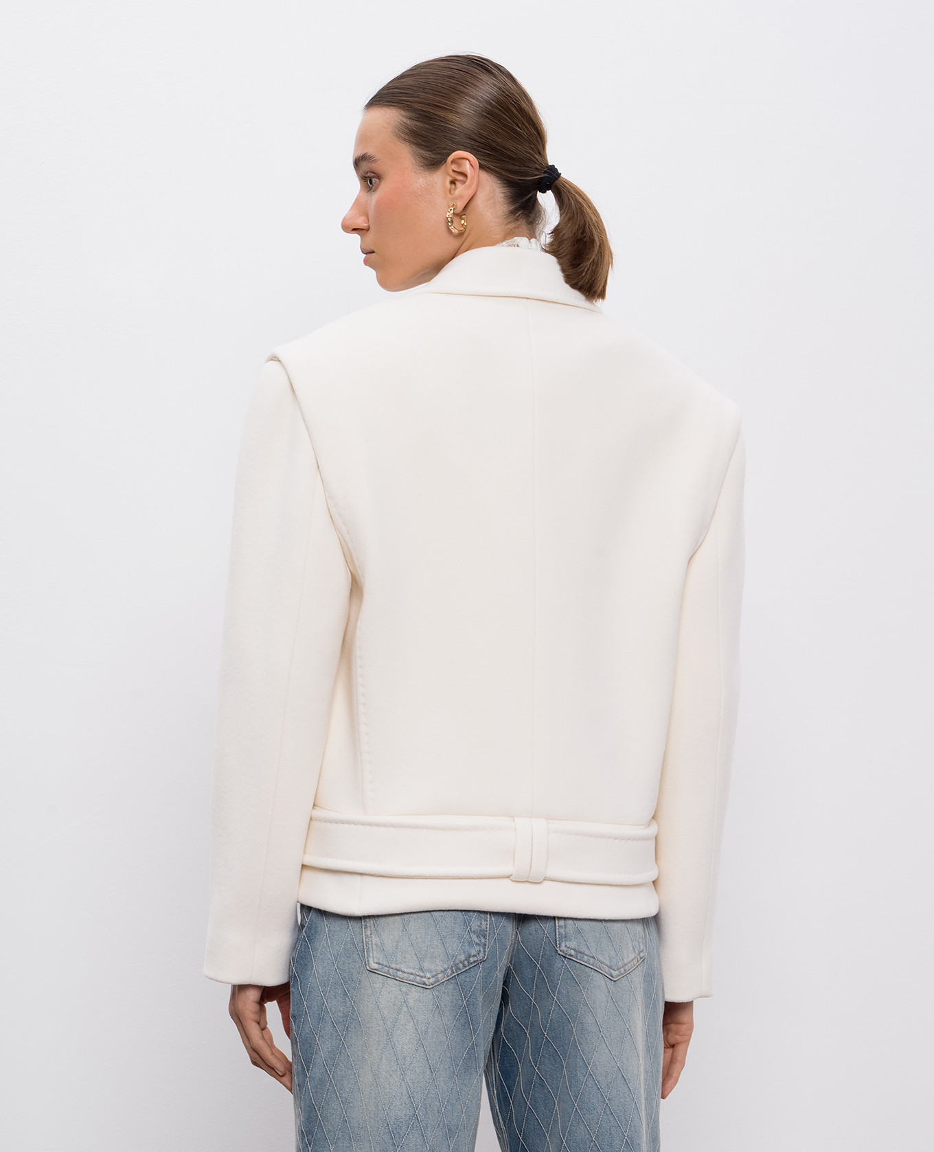 Beige double-breasted cropped coat made of wool and cashmere Balmain 4