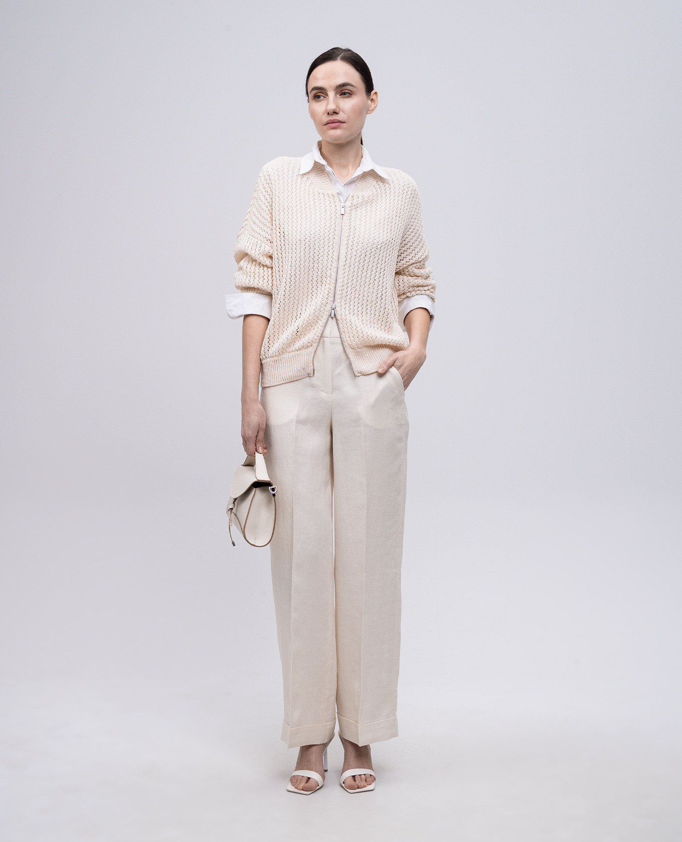 Beige linen trousers with lapels Peserico 2