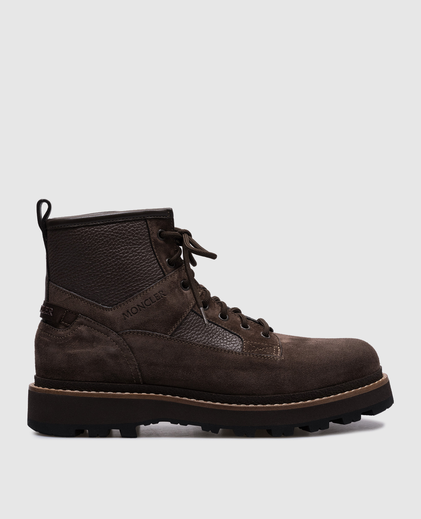 

Peka Camp Logo Embossed Brown Leather Boots Moncler