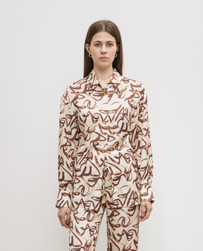 AERON CHASE beige satin blouse with printed silk CHASE