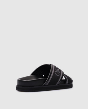 Off-White Criss logo flip flops in black leather OWIT003C99LEA001