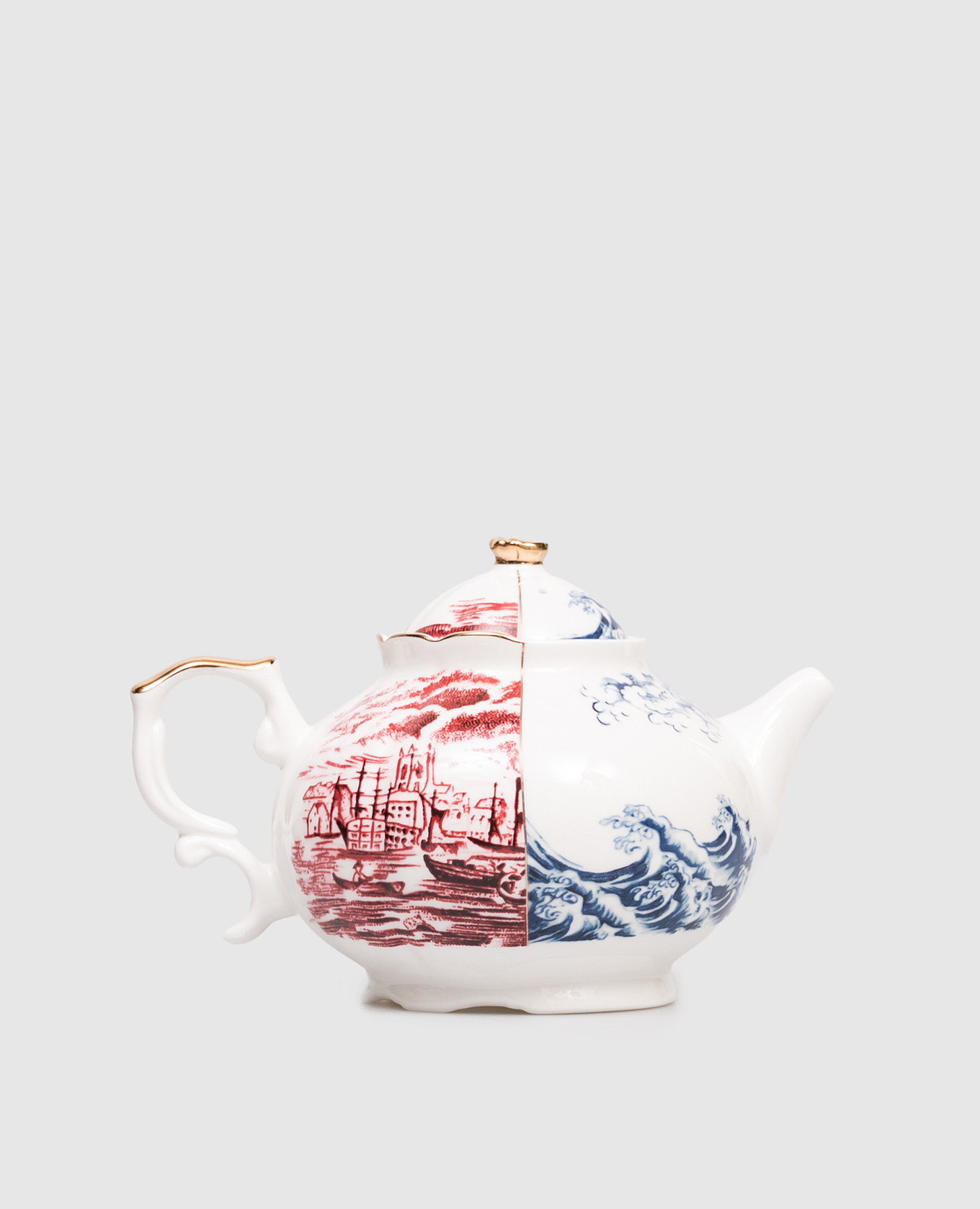 White porcelain teapot Sneraldina with print SELETTI