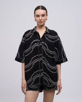 Charo Ruiz Josie black linen shirt with embroidery 254201