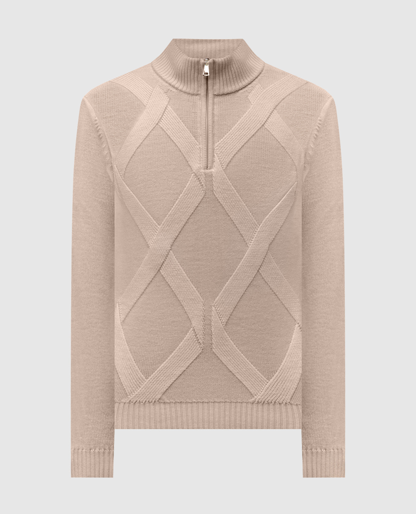 Beige merino wool sweater with geometric pattern Cashmere&Whiskey