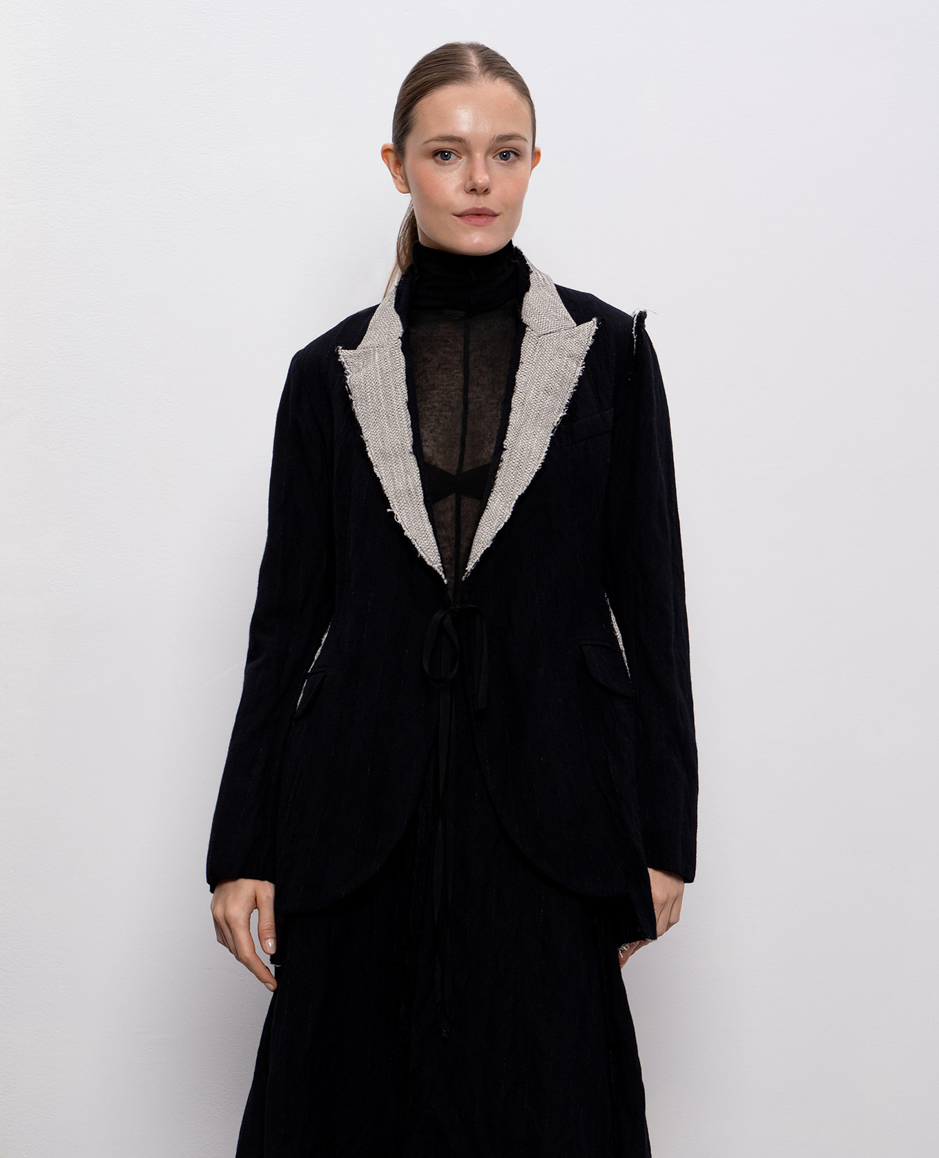 Black wool jacket with contrasting inserts Marc Le Bihan 3