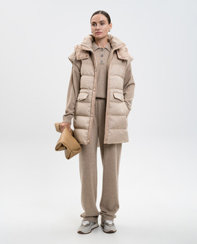 Be Florence Beige elongated down vest made of silk and wool LUX253