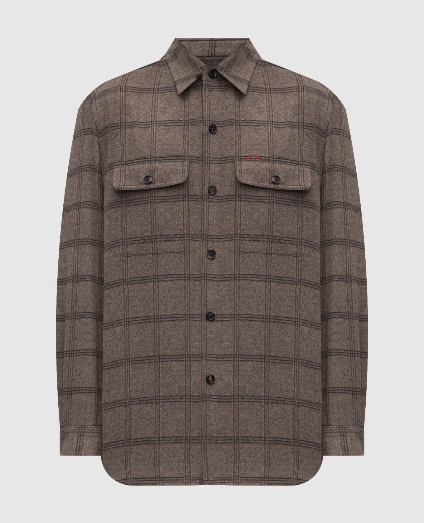 Brown wool and cashmere check shirt ISAIA