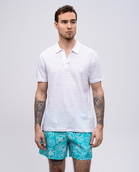 Vilebrequin White linen jersey polo with embroidered logo emblem PYRE9O00