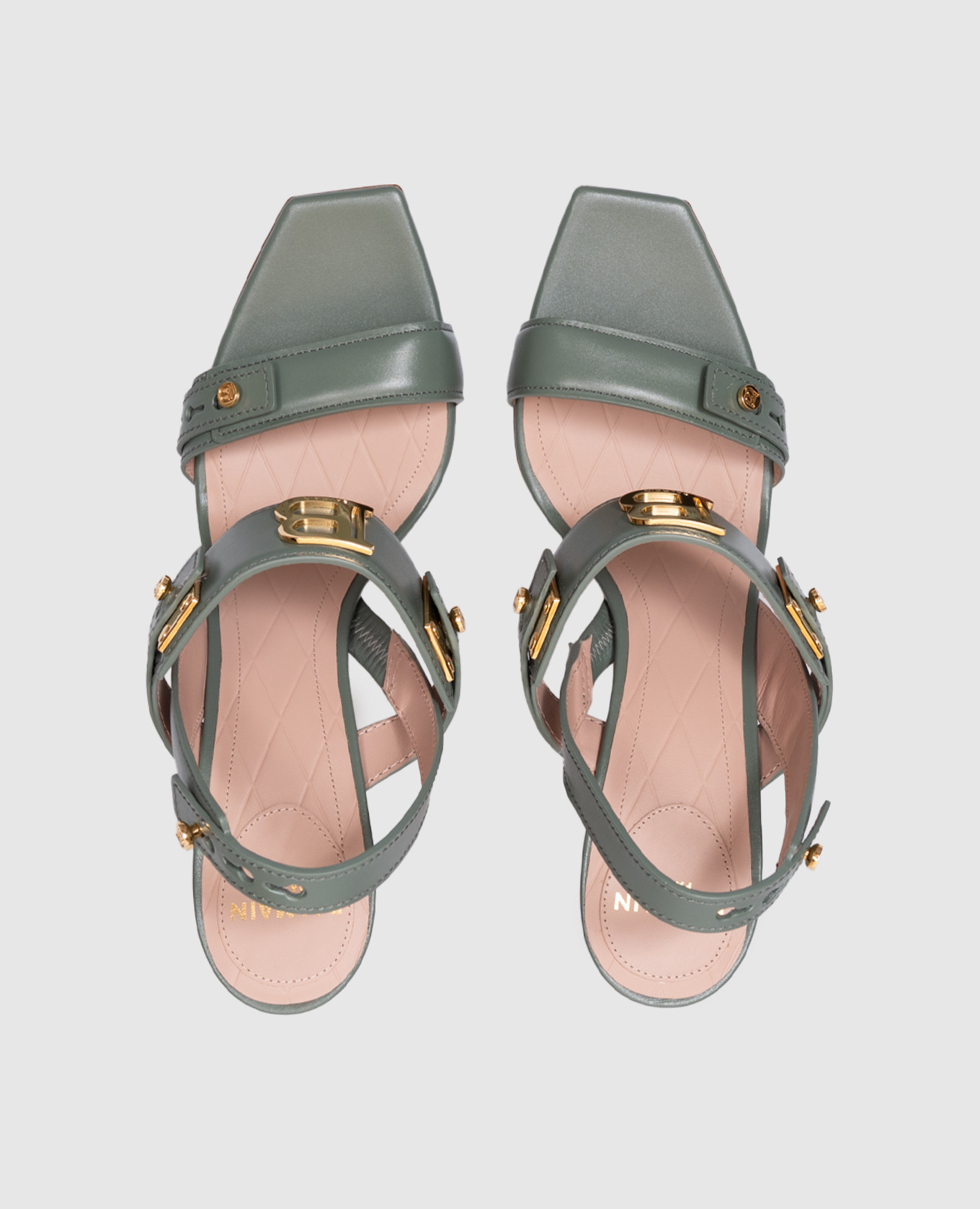 

Green leather sandals with monogram logo Balmain