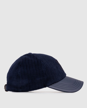 Stefano Ricci Blue corduroy cap with embroidered monogram logo MCV53NV21FCTC01T