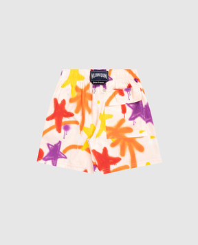 Palm Angels Children's beige printed swim shorts PBFD001F25FAB001