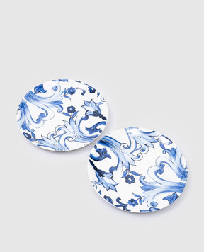 Dolce&Gabbana A set of white porcelain dessert plates in the Blu Mediterraneo print TC0S03TCA40
