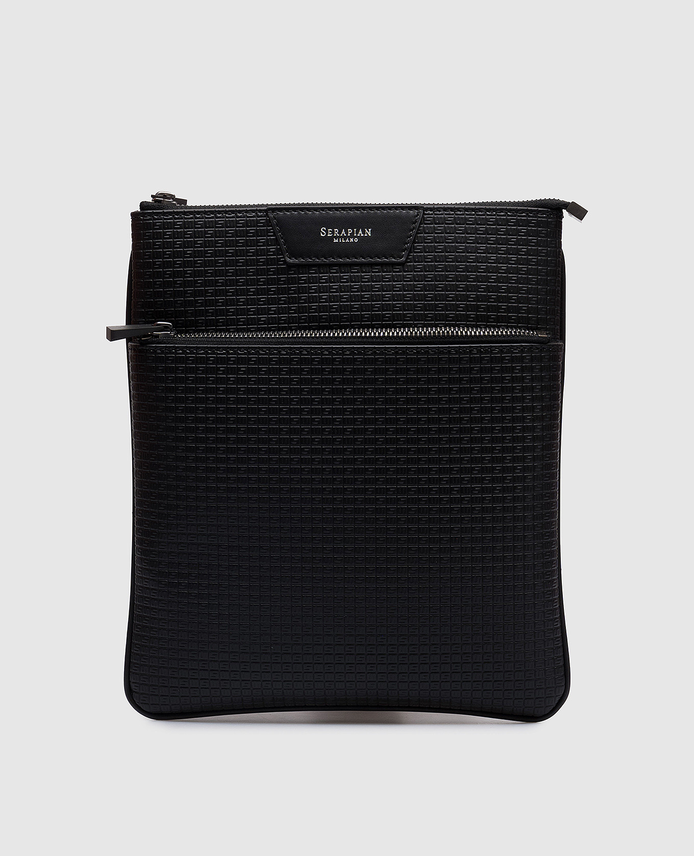

Black leather tablet bag with embossed logo monogram Serapian