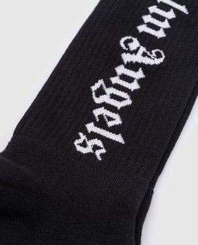 Palm Angels Black socks with a logo pattern PMRA001C99FAB002