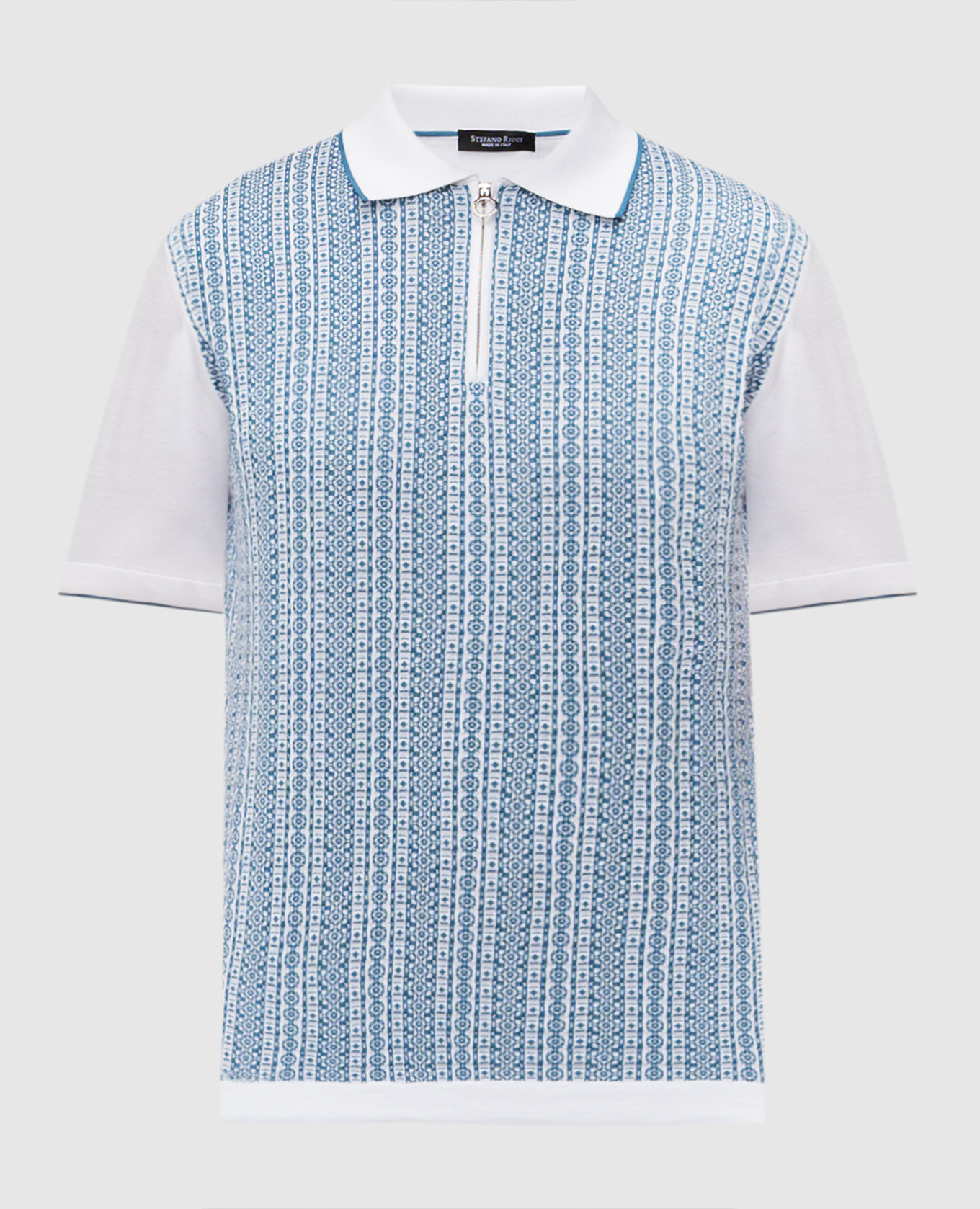 

White polo shirt with patterned silk Stefano Ricci