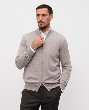 Cashmere&Whiskey Brown melange merino wool cardigan 97396