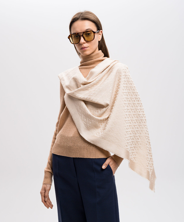 【関税&送料込】Valentino Garavani Toute La V Shawl In Silk Toute La V Wool And Silk Shawl for Woman in Butter