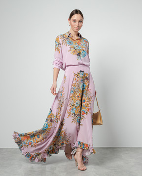 Etro Pink skirt made of silk in a floral pattern with ruffles WRFA001499SA199