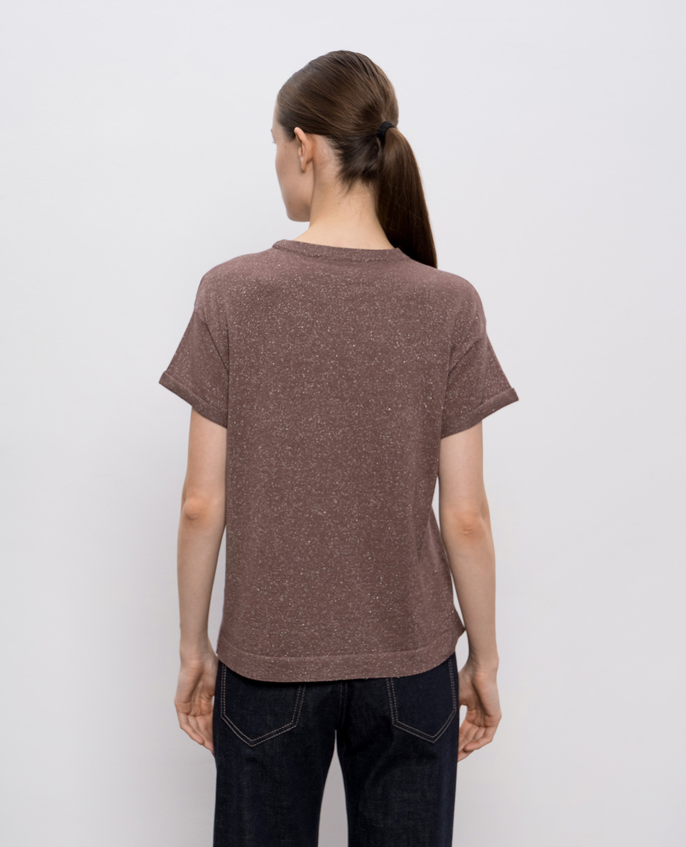 Brown cashmere and silk lurex t-shirt Brunello Cucinelli 4