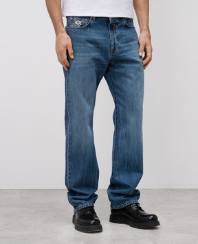 Versace Blue jeans with leather logo patch 10177751A13585