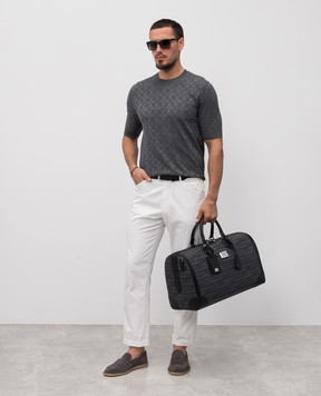 Dolce&Gabbana Grey silk T-shirt with monogram logo pattern GXX03TJBSM4