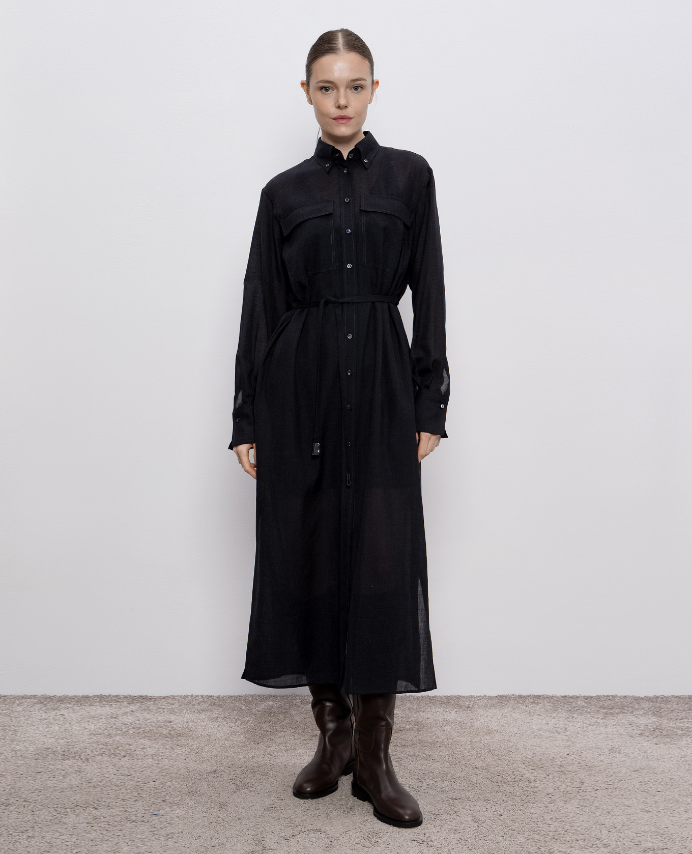 Black wool shirt dress Brunello Cucinelli 3