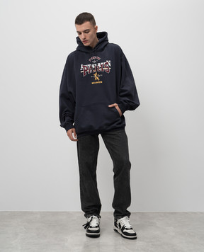 Vetements Blue branded patch hoodie with double hood UA65HD600N