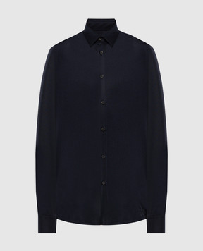 Valentino Blue wool and cashmere shirt with logo embroidery 5V3AB764AD0