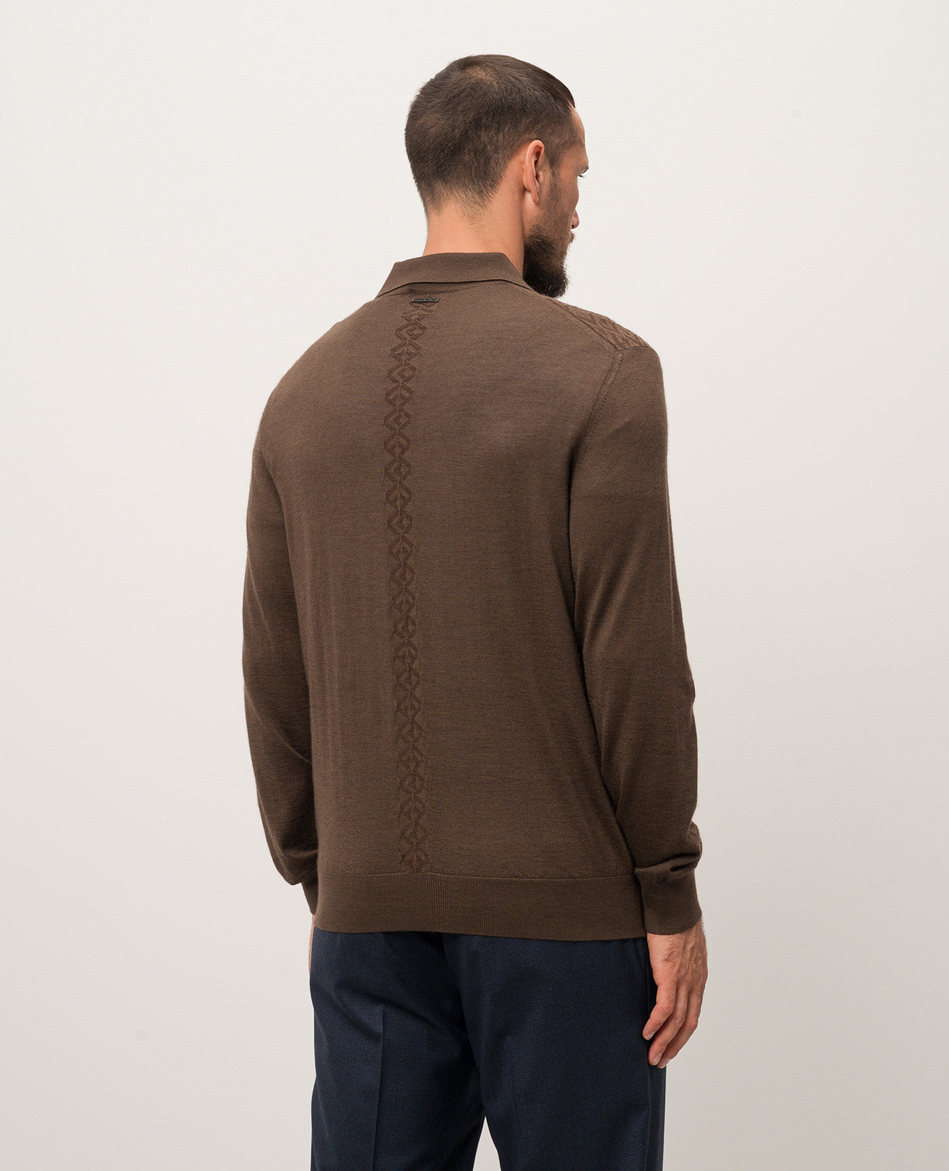 

Brown cashmere and silk polo with metallic logo Stefano Ricci