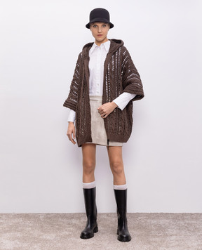 Brunello Cucinelli Brown openwork jute cardigan M3Y351806