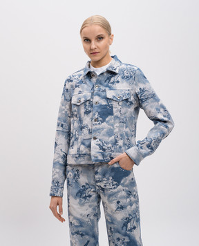 Off-White Blue denim jacket with Tapestry fresco pattern OWYE012S25FAB001