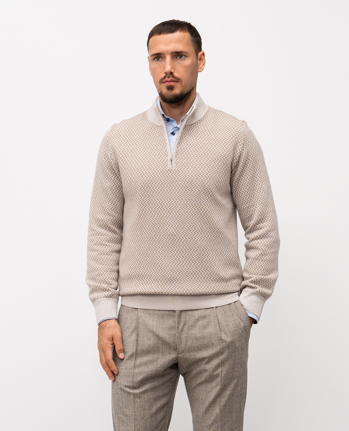 Beige wool and cashmere sweater with a pattern Cashmere&Whiskey 3