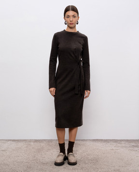 Peserico Brown midi dress with wool S02309J007551