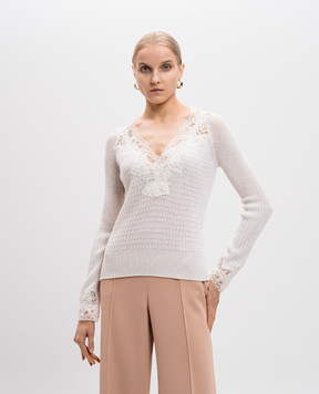 Ermanno Scervino White cashmere pullover with lace D455M750APONN