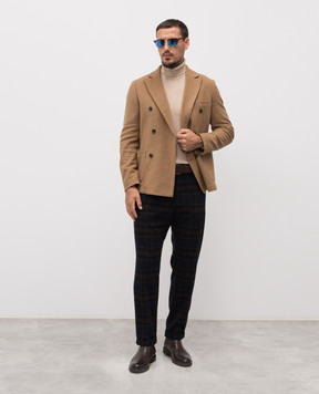 Officina 36 Brown double-breasted blazer with wool 01931J7898