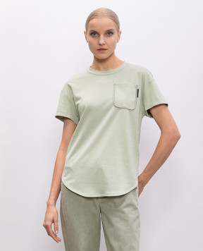 Brunello Cucinelli Green T-shirt with monil chain M0T81EH900