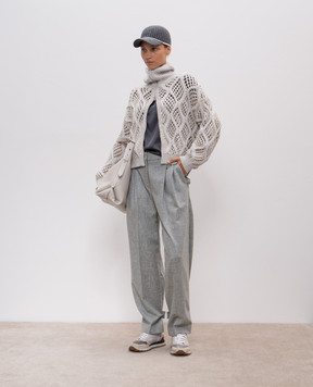 Brunello Cucinelli Gray silk top with ecolathuni monil chain M0C59DE310