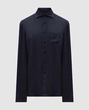 Stefano Ricci Brown linen shirt with logo emblem MC007704BX2922