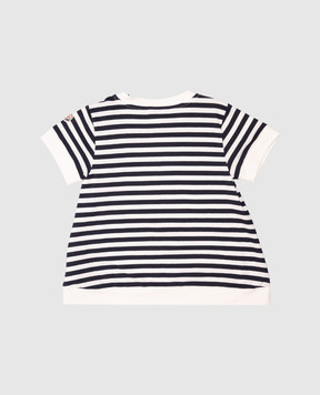 Moncler ENFANT Children's blue striped T-shirt with logo emblem K19548C0002089AGB810