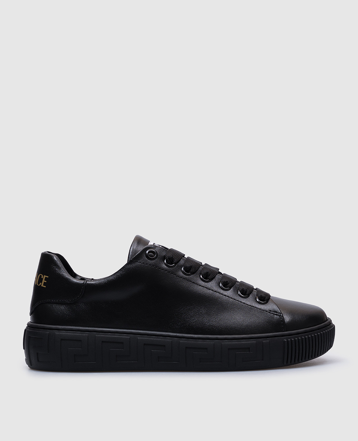 

Children's black leather Greca sneakers with logo Versace