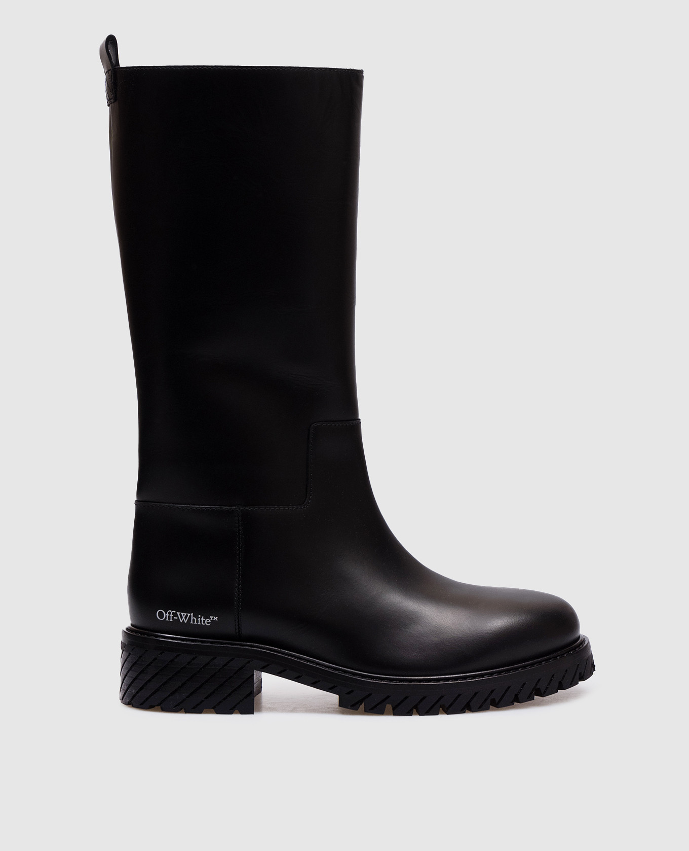 Black leather boots with logo off-white