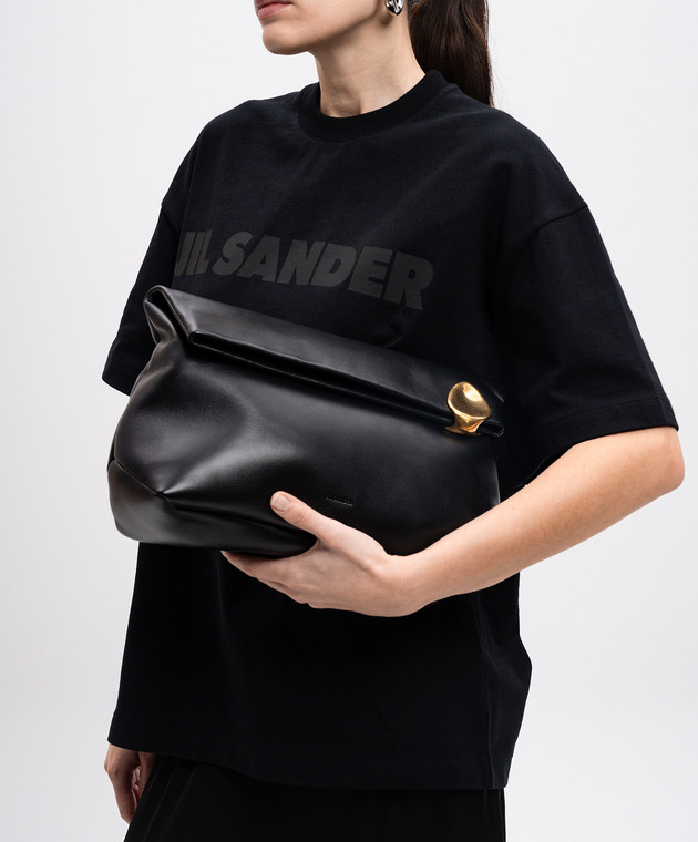 大ルンガ ・JIL SANDER leather logo bag Jil Sander - Black leather bag with embossed logo J06WF0002P7366